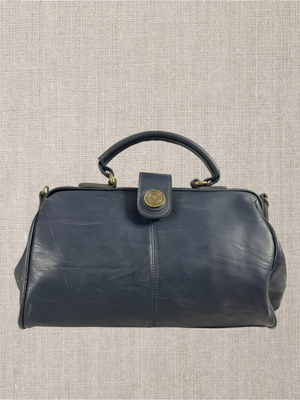 Vintage Capezio Doctor-Style Crossbody Handbag Navy Blue Faux Leather